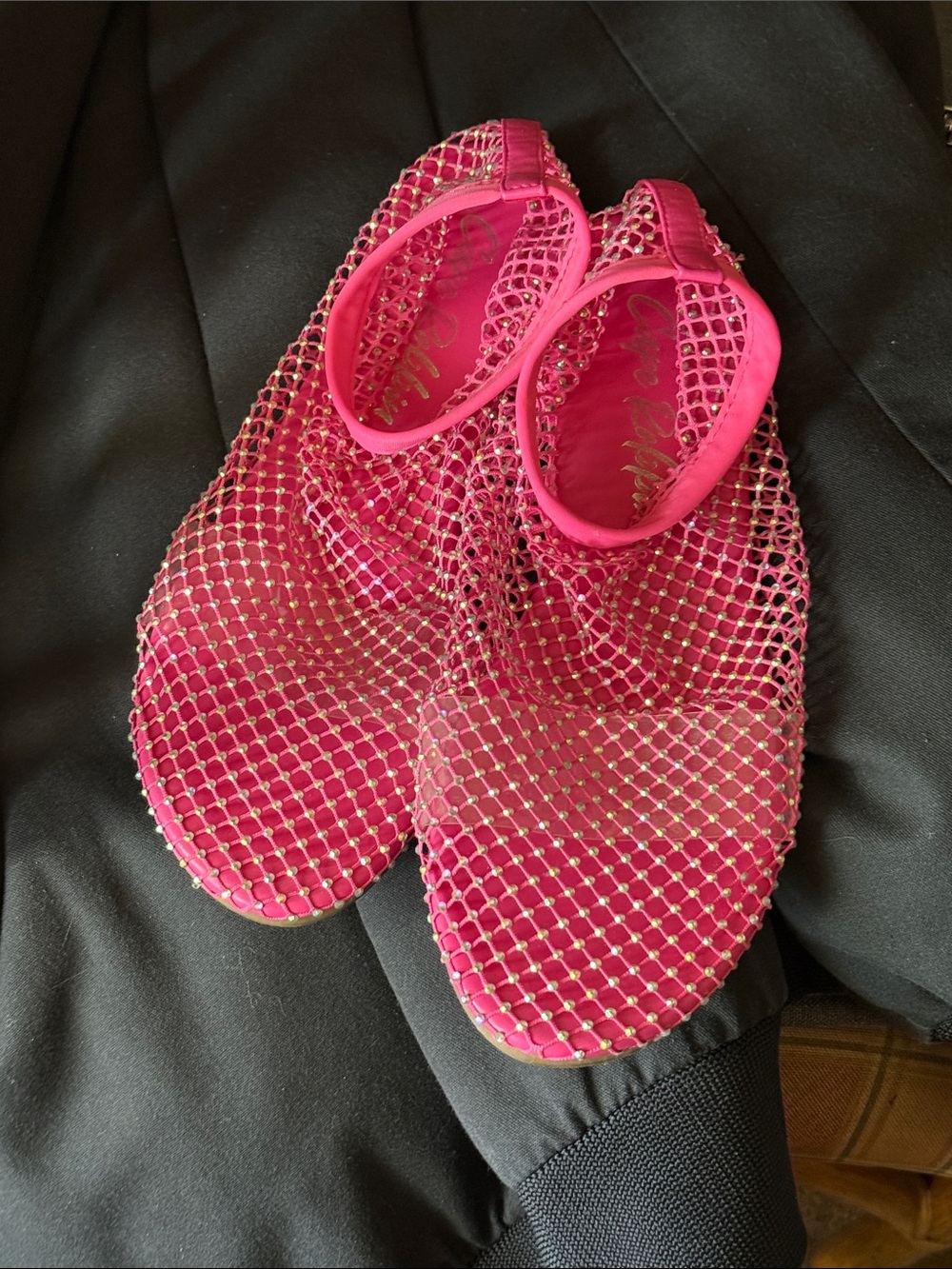 Pink Mesh Crystal Flat Sandals